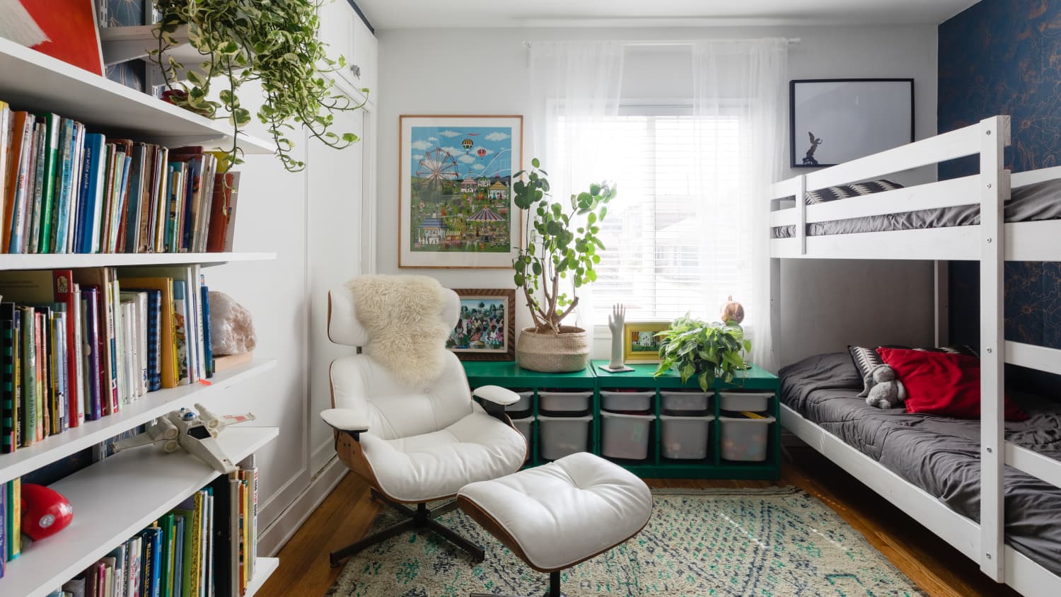 Bunk beds with shop shelves